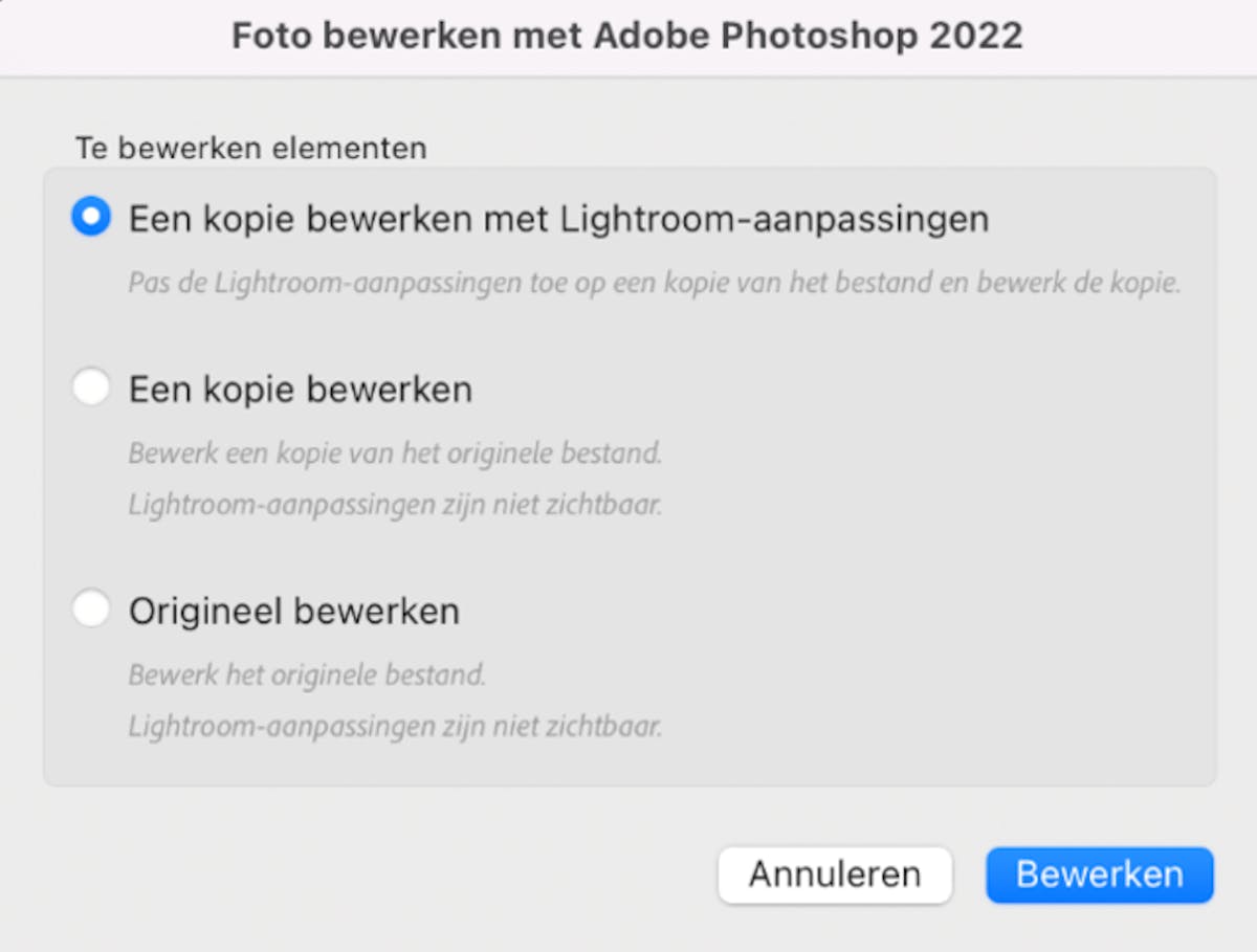 De opties met welk soort beeld je verder wilt werken.