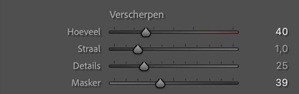 Met de overige schuiven brengen we de daadwerkelijke verscherping aan.