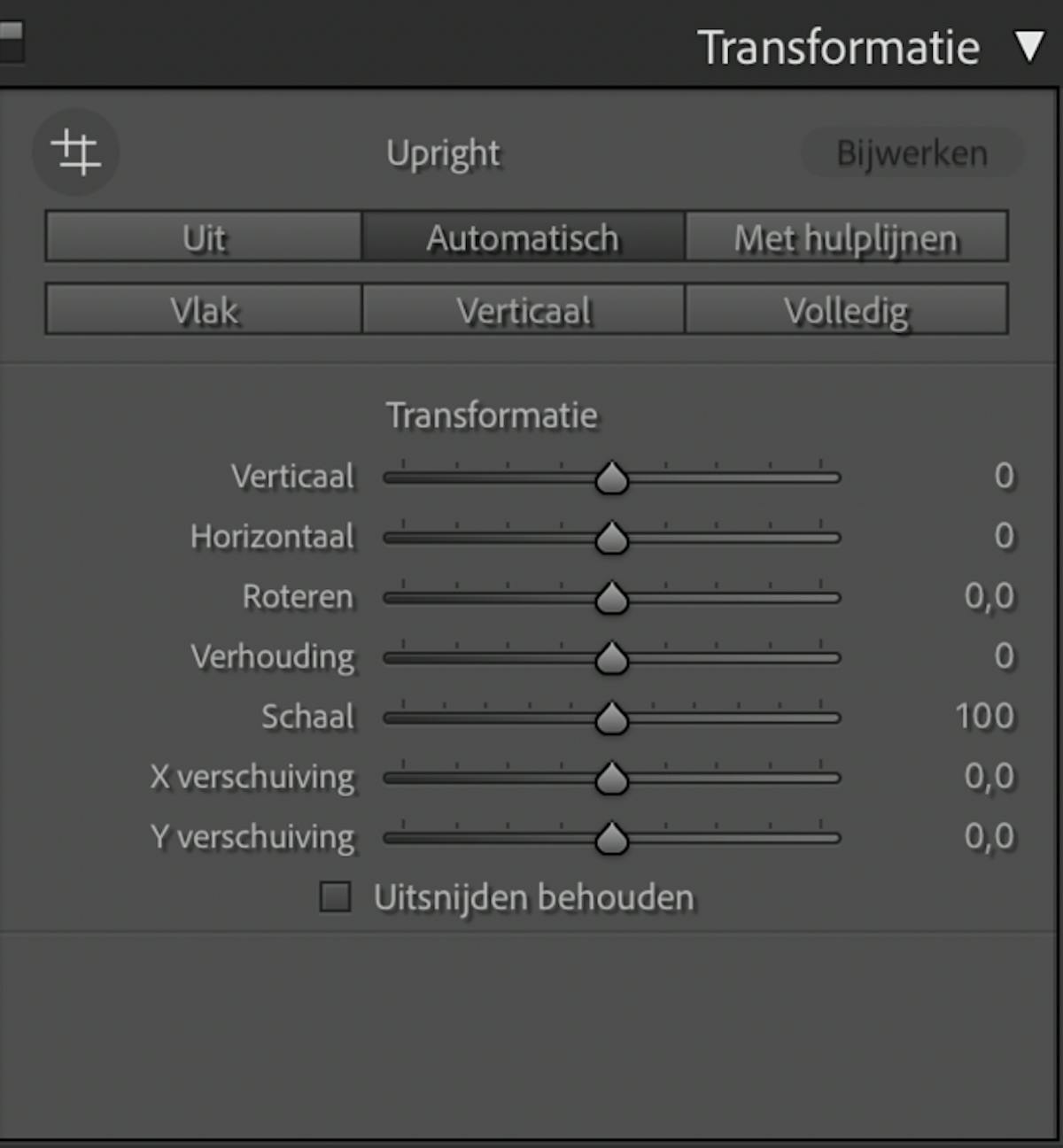 Het paneel Transformatie.
