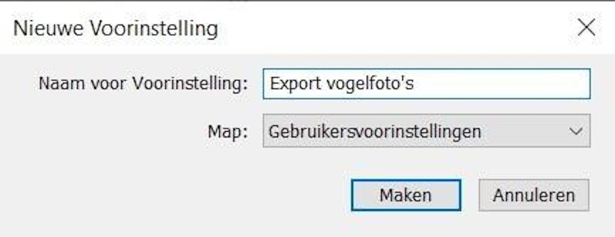Het maken van een nieuwe gebruikersvoorinstelling.