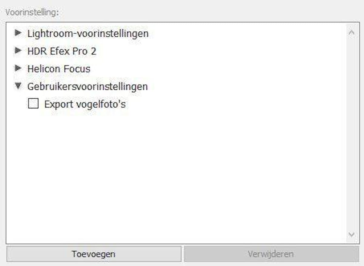 Onze voorinstelling staat in de lijst, en we kunnen hem inschakelen door erop te klikken.