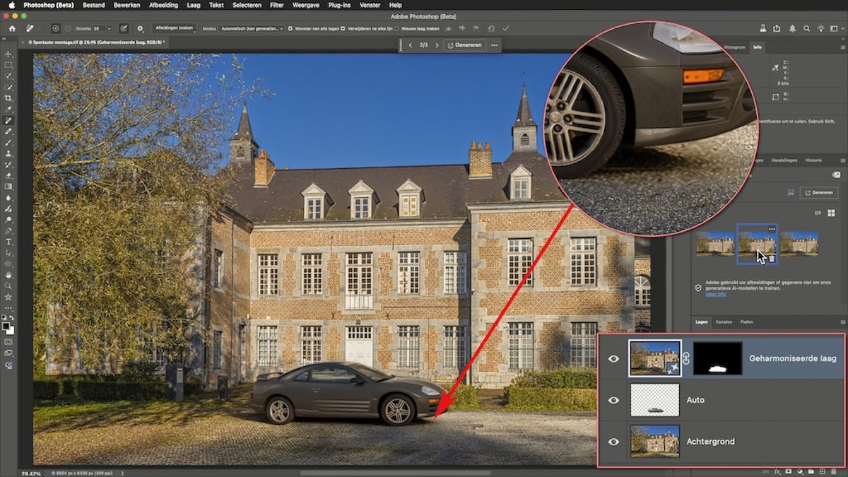 Met het nieuwe Harmoniseren zorgt Photoshop ervoor dat montages zeer natuurgetrouw worden, met zelfs aangepaste lichtval en schaduwen. Helaas is de resolutie wel erg laag.