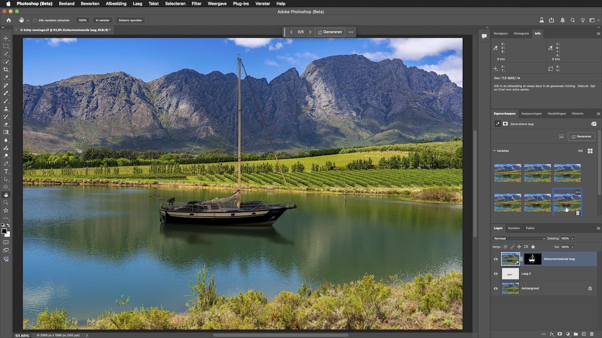 Met het nieuwe Harmoniseren zorgt Photoshop ervoor dat montages zeer natuurgetrouw worden, met zelfs aangepaste lichtval en schaduwen. Maar reflectie in water gaat nog niet geloofwaardig.